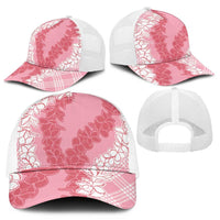 Hawaii Aloha Plumeria Lei Pink Palaka Mesh Trucker Cap - Polynesian Pride