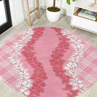 Hawaii Aloha Plumeria Lei Pink Palaka Round Carpet - Polynesian Pride