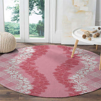 Hawaii Aloha Plumeria Lei Pink Palaka Round Carpet - Polynesian Pride