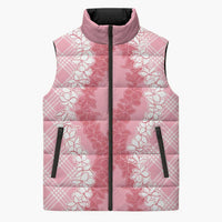 Hawaii Aloha Plumeria Lei Pink Palaka Sleeveless Puffer Jacket - Polynesian Pride