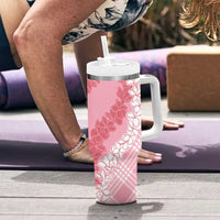 Hawaii Aloha Plumeria Lei Pink Palaka Tumbler With Handle - Polynesian Pride