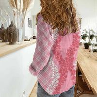 Hawaii Aloha Plumeria Lei Pink Palaka Women Casual Shirt - Polynesian Pride