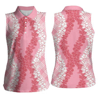 Hawaii Aloha Plumeria Lei Pink Palaka Women Sleeveless Polo Shirt - Polynesian Pride