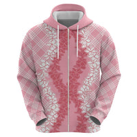 Hawaii Aloha Plumeria Lei Pink Palaka Zip Hoodie - Polynesian Pride