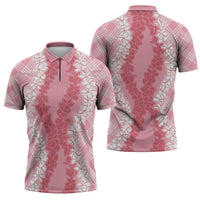 Hawaii Aloha Plumeria Lei Pink Palaka Zipper Polo Shirt - Polynesian Pride