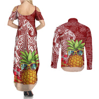 Mele Kalikimaka Hawaii Christmas Couples Matching Summer Maxi Dress and Long Sleeve Button Shirt Pineapple Party LT7 - Polynesian Pride