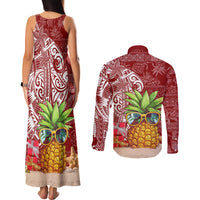 Mele Kalikimaka Hawaii Christmas Couples Matching Tank Maxi Dress and Long Sleeve Button Shirt Pineapple Party LT7 - Polynesian Pride