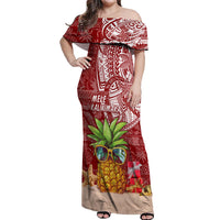 Mele Kalikimaka Hawaii Christmas Off Shoulder Maxi Dress Pineapple Party LT7 Women Red - Polynesian Pride