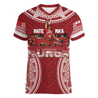Personalized Mate Maa Tonga Rugby Women V-Neck T-Shirt Ofa Atu Tonga LT7 Female Red - Polynesian Pride