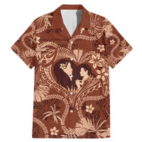 Hawaii Plumeria Family Matching Mermaid Dress and Hawaiian Shirt Hau'oli la Makuahine Sunburned LT7 Dad's Shirt - Short Sleeve Brown - Polynesian Pride