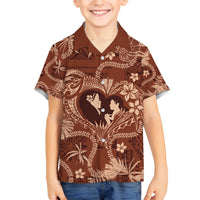 Hawaii Plumeria Family Matching Tank Maxi Dress and Hawaiian Shirt Hau'oli la Makuahine Sunburned LT7 Son's Shirt Brown - Polynesian Pride