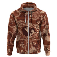 Hawaii Plumeria Zip Hoodie Hau'oli la Makuahine Sunburned LT7 Zip Hoodie Brown - Polynesian Pride