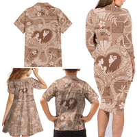 Hawaii Plumeria Family Matching Long Sleeve Bodycon Dress and Hawaiian Shirt Hau'oli la Makuahine Beige LT7 - Polynesian Pride