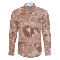 Hawaii Plumeria Family Matching Off Shoulder Short Dress and Hawaiian Shirt Hau'oli la Makuahine Beige LT7 Dad's Shirt - Long Sleeve Beige - Polynesian Pride