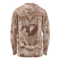 Hawaii Plumeria Long Sleeve Shirt Hau'oli la Makuahine Beige LT7 - Polynesian Pride