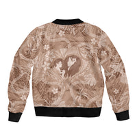 Hawaii Plumeria Sleeve Zip Bomber Jacket Hau'oli la Makuahine Beige LT7 - Polynesian Pride