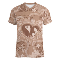 Hawaii Plumeria Women V Neck T Shirt Hau'oli la Makuahine Beige LT7 Female Beige - Polynesian Pride