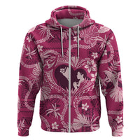 Hawaii Plumeria Zip Hoodie Hau'oli la Makuahine Rosy LT7 Zip Hoodie Pink - Polynesian Pride