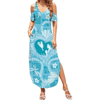 Hawaii Plumeria Summer Maxi Dress Hau'oli la Makuahine Turquoise LT7 Women Turquoise - Polynesian Pride