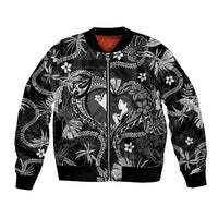 Hawaii Plumeria Bomber Jacket Hau'oli la Makuahine Monochrome LT7 Unisex Black - Polynesian Pride