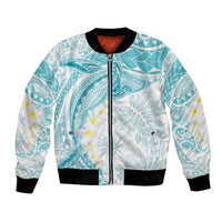 Polynesia Humpback Whale Bomber Jacket Tropical Plumeria Turquoise
