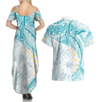 Polynesia Humpback Whale Couples Matching Summer Maxi Dress and Hawaiian Shirt Tropical Plumeria Turquoise LT7 - Polynesian Pride