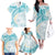 Polynesia Humpback Whale Family Matching Off The Shoulder Long Sleeve Dress and Hawaiian Shirt Tropical Plumeria Turquoise