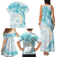 Polynesia Humpback Whale Family Matching Tank Maxi Dress and Hawaiian Shirt Tropical Plumeria Turquoise