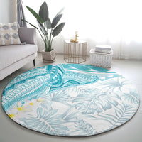 Polynesia Humpback Whale Round Carpet Tropical Plumeria Turquoise LT7 - Polynesian Pride