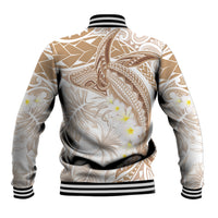 Polynesia Humpback Whale Baseball Jacket Tropical Plumeria Beige