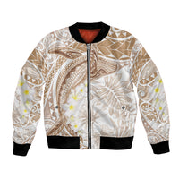 Polynesia Humpback Whale Bomber Jacket Tropical Plumeria Beige