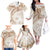 Polynesia Humpback Whale Family Matching Off The Shoulder Long Sleeve Dress and Hawaiian Shirt Tropical Plumeria Beige