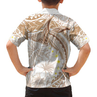 Polynesia Humpback Whale Family Matching Off Shoulder Short Dress and Hawaiian Shirt Tropical Plumeria Beige