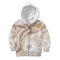 Polynesia Humpback Whale Kid Hoodie Tropical Plumeria Beige