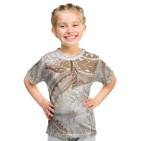 Polynesia Humpback Whale Kid T Shirt Tropical Plumeria Beige