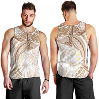 Polynesia Humpback Whale Men Tank Top Tropical Plumeria Beige