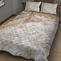 Polynesia Humpback Whale Quilt Bed Set Tropical Plumeria Beige
