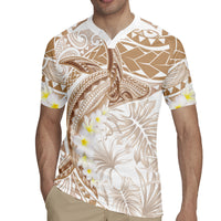 Polynesia Humpback Whale Rugby Jersey Tropical Plumeria Beige