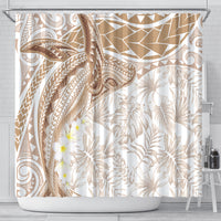 Polynesia Humpback Whale Shower Curtain Tropical Plumeria Beige