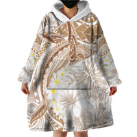 Polynesia Humpback Whale Wearable Blanket Hoodie Tropical Plumeria Beige