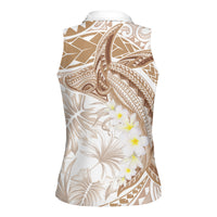 Polynesia Humpback Whale Women Sleeveless Polo Shirt Tropical Plumeria Beige