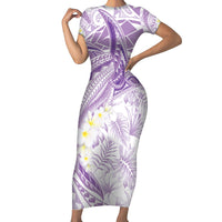 Polynesia Humpback Whale Family Matching Short Sleeve Bodycon Dress and Hawaiian Shirt Tropical Plumeria Lavender