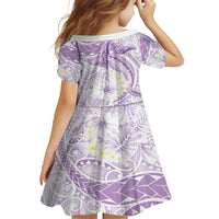 Polynesia Humpback Whale Kid Short Sleeve Dress Tropical Plumeria Lavender