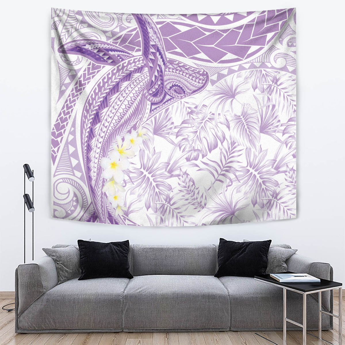 Polynesia Humpback Whale Tapestry Tropical Plumeria Lavender