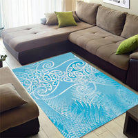 Aotearoa Maori Koru Curves Area Rug Silver Ferns - Turquoise LT7 - Polynesian Pride