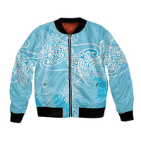 Aotearoa Maori Koru Curves Bomber Jacket Silver Ferns - Turquoise LT7 Unisex Turquoise - Polynesian Pride