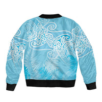 Aotearoa Maori Koru Curves Bomber Jacket Silver Ferns - Turquoise LT7 - Polynesian Pride