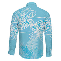 Aotearoa Maori Koru Curves Family Matching Off Shoulder Short Dress and Hawaiian Shirt Silver Ferns - Turquoise LT7 - Polynesian Pride