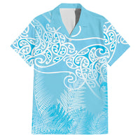 Aotearoa Maori Koru Curves Family Matching Puletasi and Hawaiian Shirt Silver Ferns - Turquoise LT7 Dad's Shirt - Short Sleeve Turquoise - Polynesian Pride