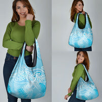 Aotearoa Maori Koru Curves Grocery Bag Silver Ferns - Turquoise LT7 - Polynesian Pride